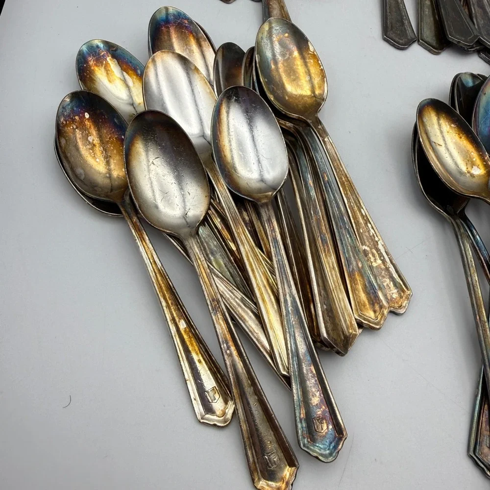 Victor S. Co. Silverplate Flatware 60pc Set Mix Silver Tarnish Art Deco Radisson